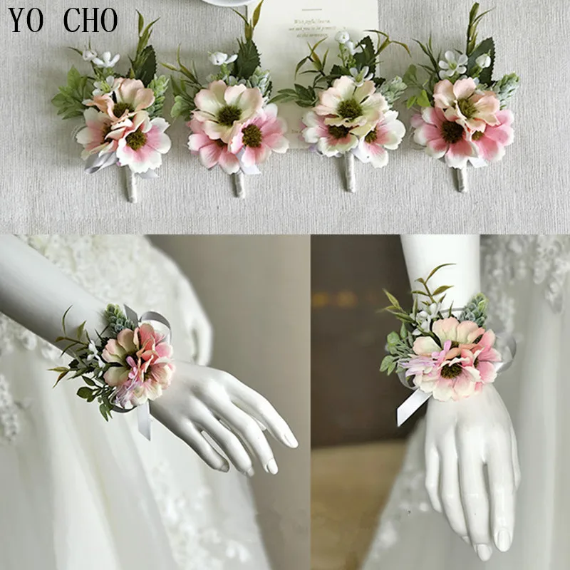 Wedding Polso Corsage Del Braccialetto Damigella D'Onore Fiori Artificiali Sposo Fiore All'Occhiello Spille Matrimonio Wedding Planner Fiore Di Seta C