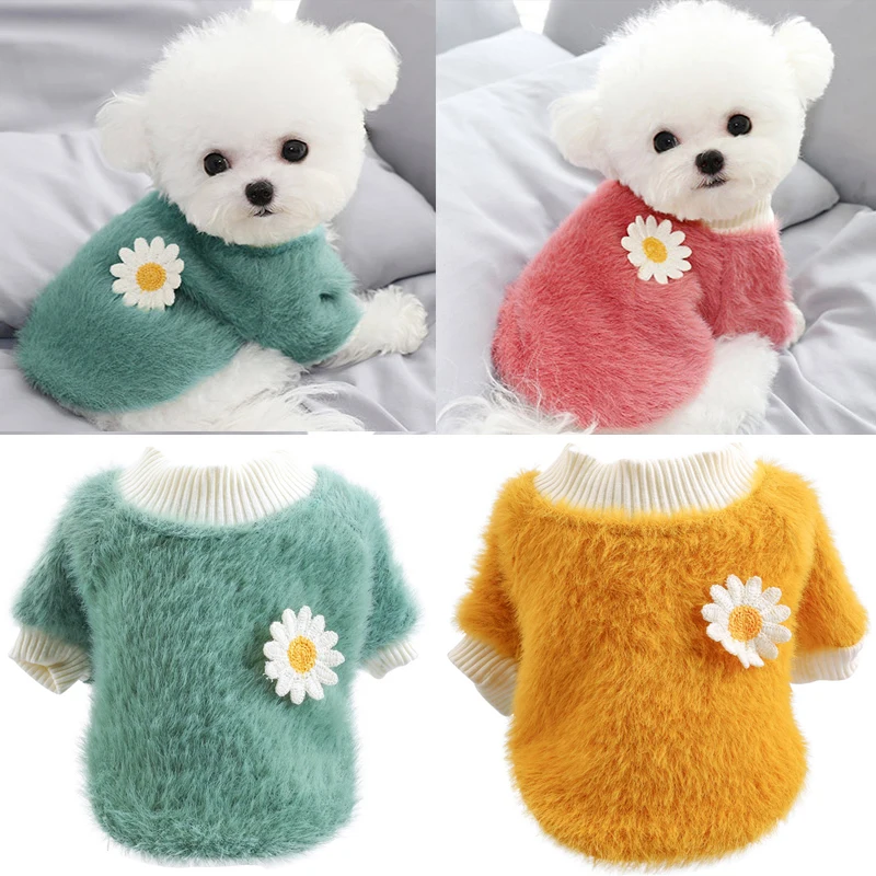 

Winter Pet Cute Plush Sweater Pullover Round Neck Daisy Print Sweater Warm Fleece Pet Coat For Small Dogs Chihuahua Shih Tzu