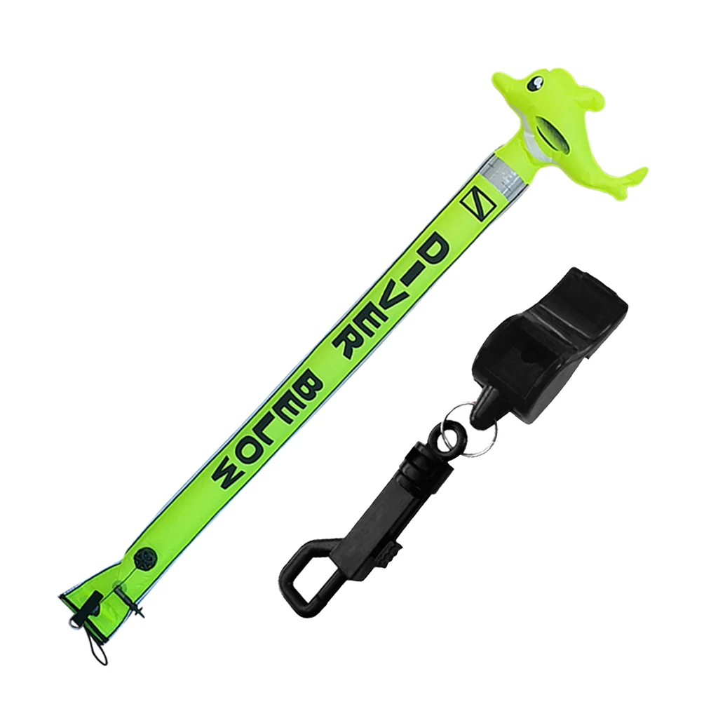Scuba Safety Sausage Tube Diver Below SMB & Emergency Survival Whistle with Clip Surface Marker Buoy