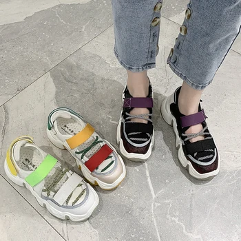 

Fashion Mix Colors Mesh Sport Sandals Women Closed Toe Casual Platform Wedge Sandals Summer Outside Beach Shoes Women 2020