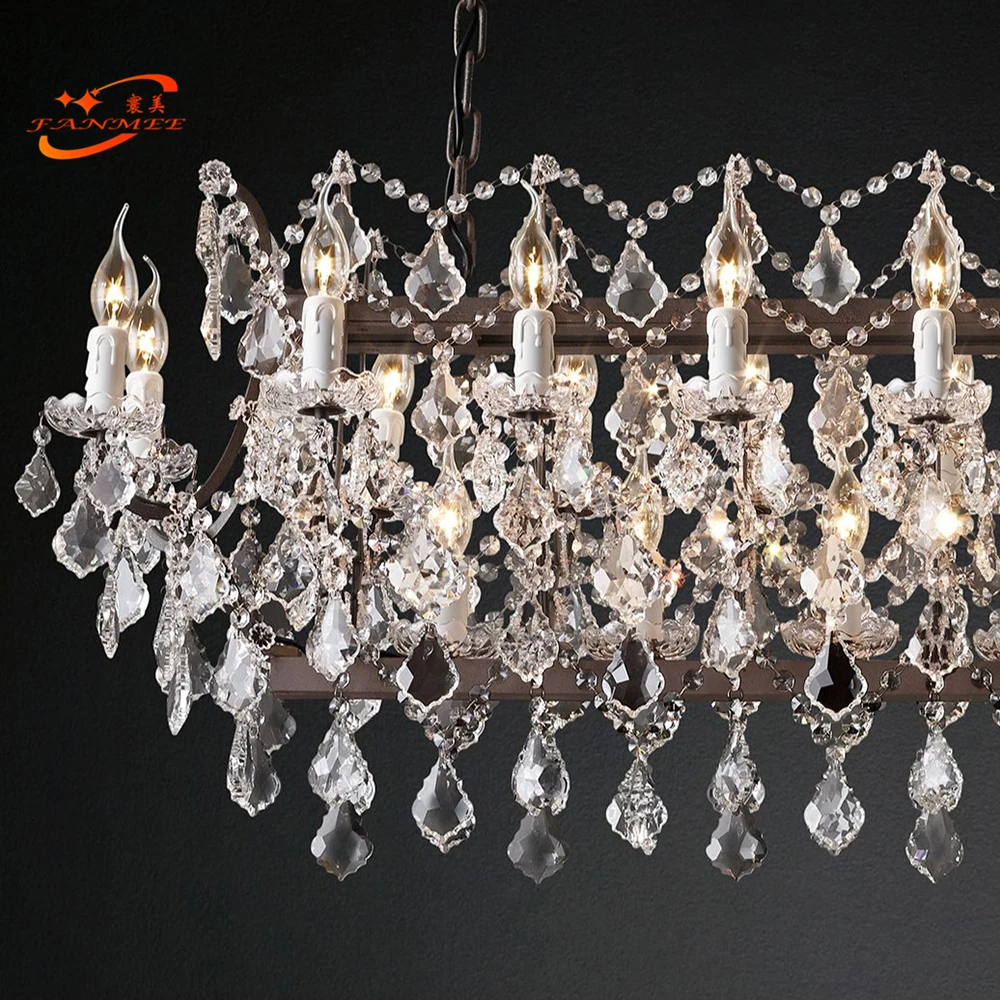 19th C. Rococo железная и Хрустальная прямоугольная люстра освещение линейные стеклянные подвески для люстры лампа для гостиной столовой