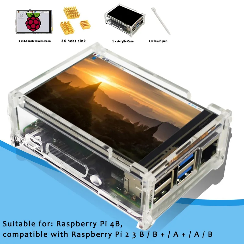 Raspberry Pi 4 lcd дисплей 3 5 &quotсенсорный экран + акриловый чехол коробка радиатора