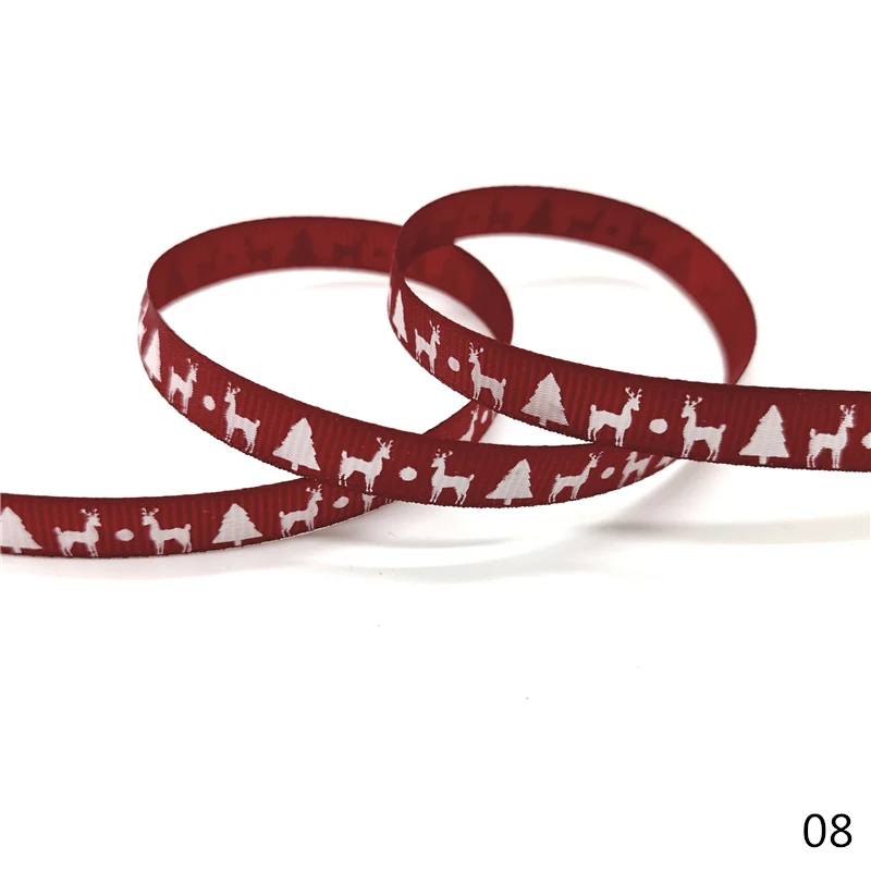 5 ярдов 10 мм Рождественская лента напечатанная корсажная лента для упаковки подарков Свадебные украшения банты для волос DIY - Цвет: 08