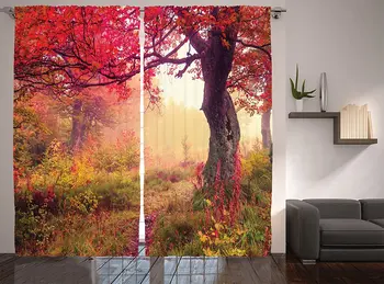 

Landscape Window Curtains Majestic Landscape with Colorful Autumn Trees Foggy Forest Ukraine Image Living Room Bedroom Decor