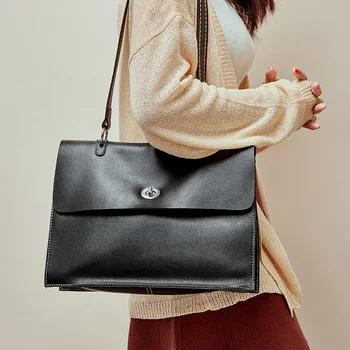 

2019 New Fashion Classic Women's OL Large Capacity Shoulder Bags Lady Genuine Leather Composite Bag Pure Solid Cover Women's Bag