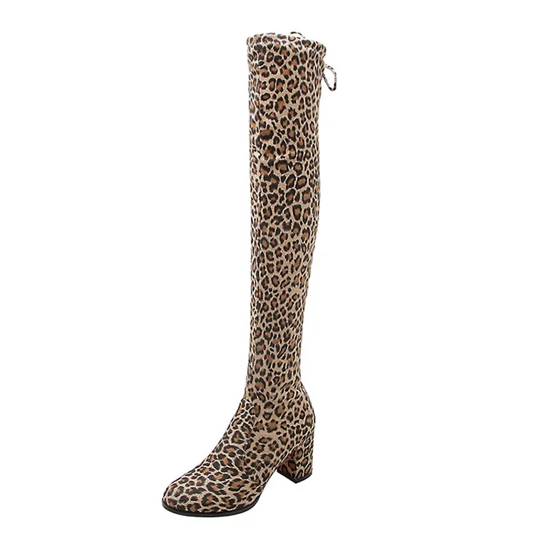 Пикантные Сапоги выше колена новые сапоги до колена женская зимняя обувь леопардовые облегающие высокие сапоги до бедра теплые женские сапоги размера плюс 42, 43