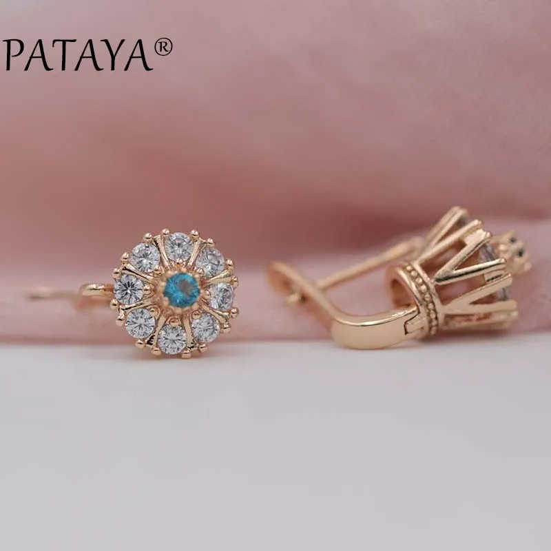 Drop Earrings Dangle Earrings Lotus Earrings PATAYA 585 Rose Gold Color Green Natural Zircon Lotus Dangle Earrings Engagement Wedding Gift Romantic Women Fashion Jewelry