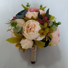 Пион Свадебный букет, шелковые Румяна старинные свадебные цветы Невеста, Свадебный Цветок деревенский шикарный свадебный букет