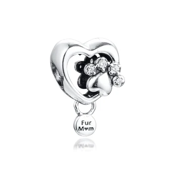 

Charms 925 Silver Original Fit Pandora Bracelets Sterling Sparkling Paw Print & Heart Charm Beads for diy Women Jewelry making