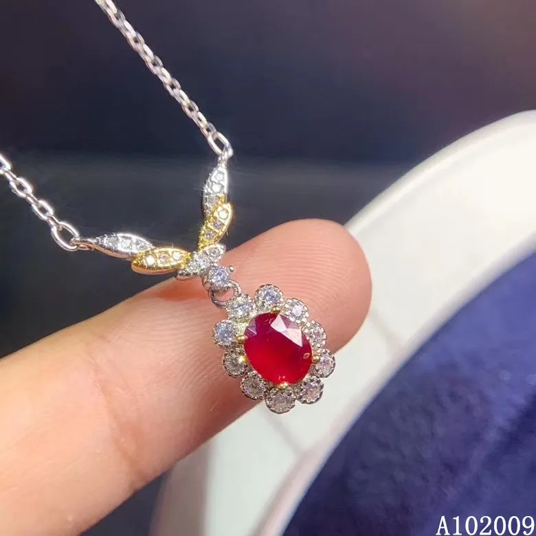 

KJJEAXCMY fine jewelry 925 Sterling Silver inlaid natural ruby exquisite girl new Pendant Necklace support test