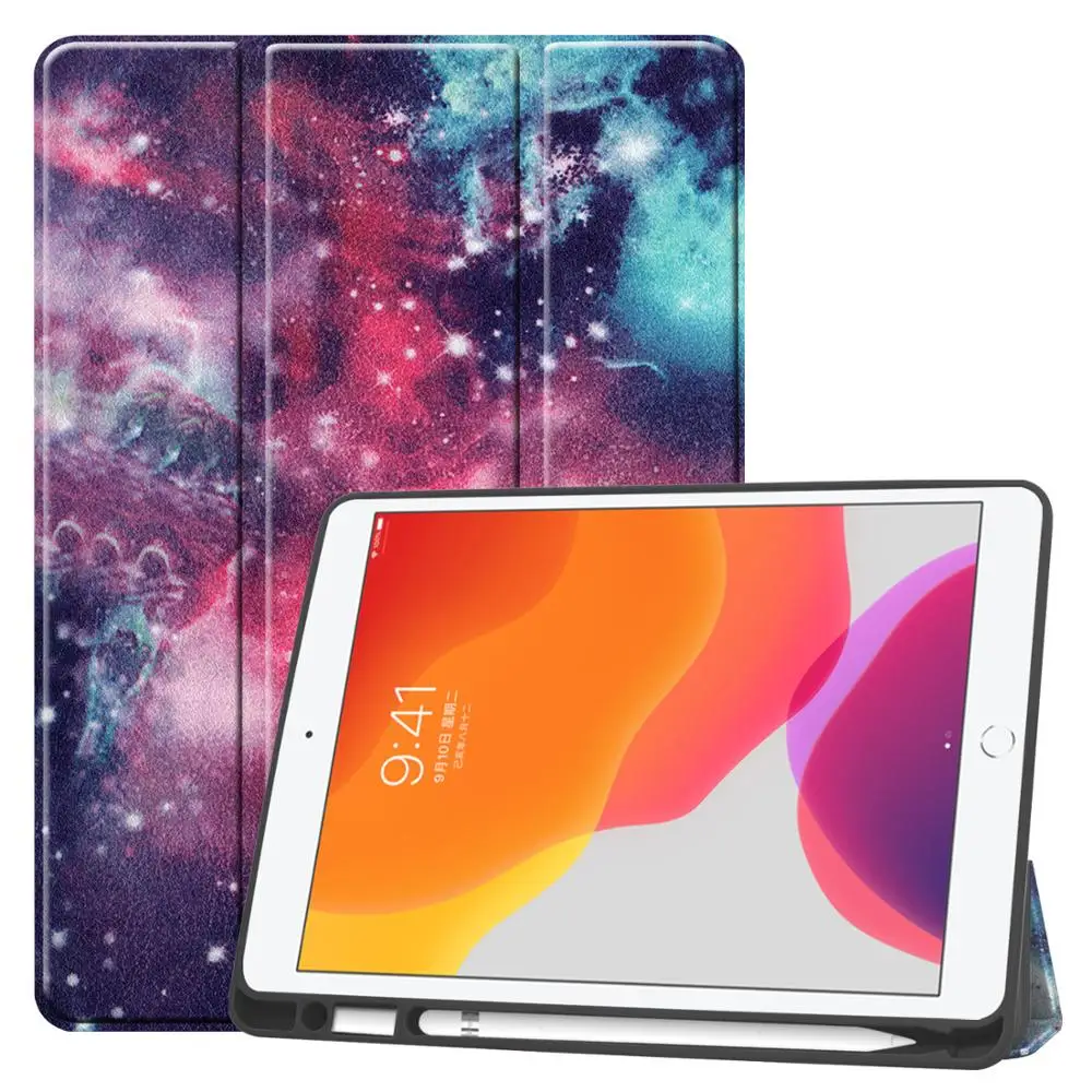 

Case For 2019 iPad 10.2'' Art Flip Trifold Stand Cover With TPU Pencil Holder Shockproof Shell Protective Capas