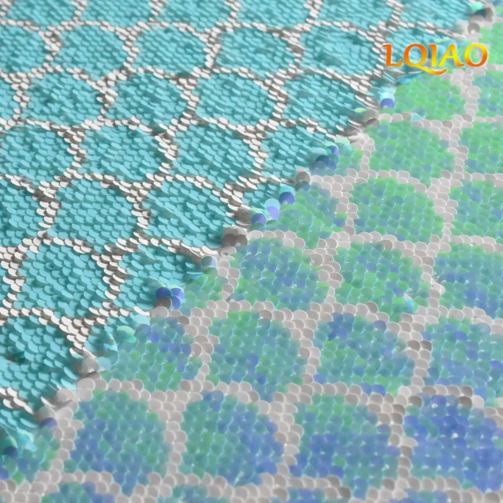 Light Mint LIght Blue Memaid Sequin Fabric 001