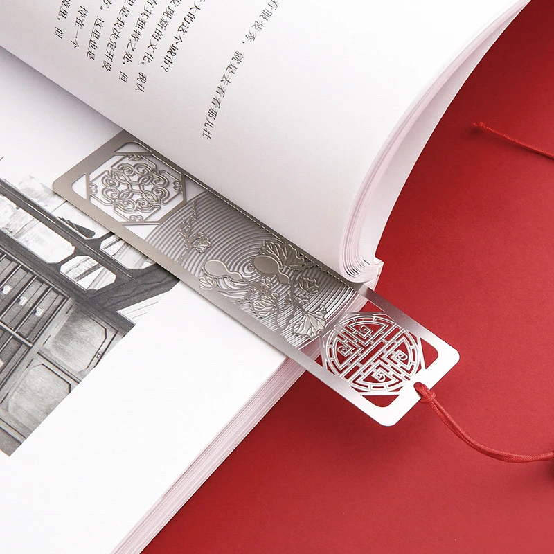 Multifunctional Hollow Metal Bookmark Stainless Steel Ruler Chinese Style Tab for Books