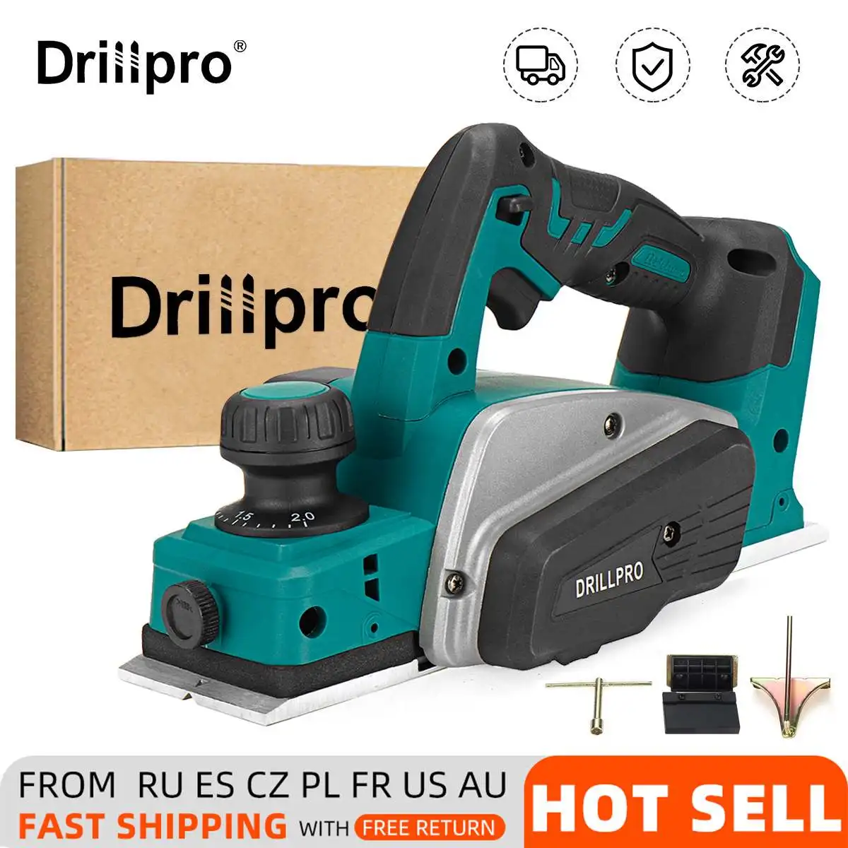 Drillpro 18V 15000rpm Rechargeable Electric Planer Cordless Handheld for Makita Battery Woodworking Wood Cutting with Wrench | Инструменты