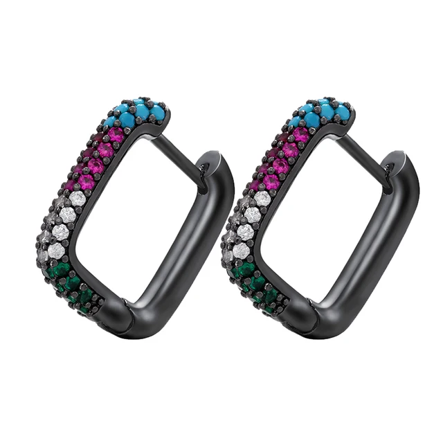 ZHUKOU NEW Hoop earrings gold/silver color small hoop earrings crystal women rainbow earrings Fashion jewelry wholesale VE144 black mix