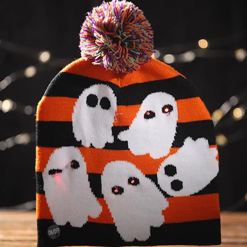 As Shown Хэллоуин Светодиодный светящийся вязаный головной убор несколько стилей новинка вязаная шапка вечерние принадлежности отличный подарок для мужчин и женщин - Цвет: As Shown