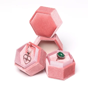 

New Listing Hexagonal Velvet Cloth Jewelry Ring Pendant Earring Packaging Gift Box Couple Holiday Senior Sense Six Colors