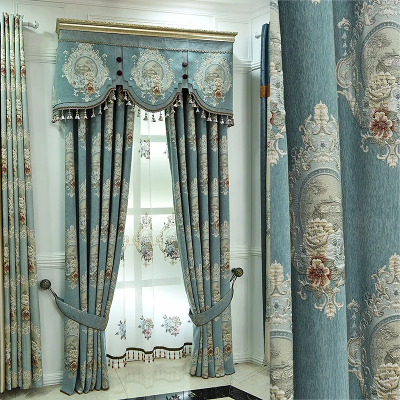 Simple European Style French Living Room Bedroom Chenille Jacquard Relief Shade Curtain Cloth Finished Product | Дом и сад