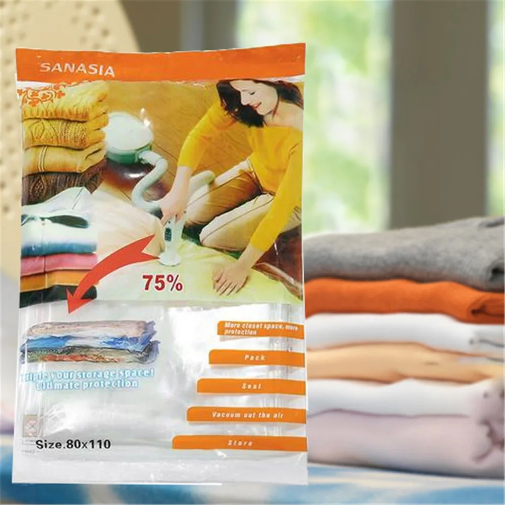 Vacuum Bag For Clothes Storage Transparent Border Foldable Compressed Organizer Space Saving Seal Packet | Дом и сад
