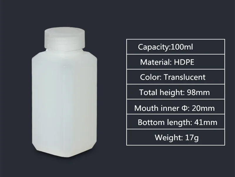 Круглая квадратная пустая пластиковая бутылка с винтовой крышкой прозрачный контейнер для хранения HDPE Косметическая упаковка бутылки 1 шт - Цвет: 100ML square