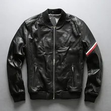 AVIREXFLY New Men Black Genuine Leather Jacket Plus Size XXXXL Real Sheepskin Casual Riding Biker Jackts