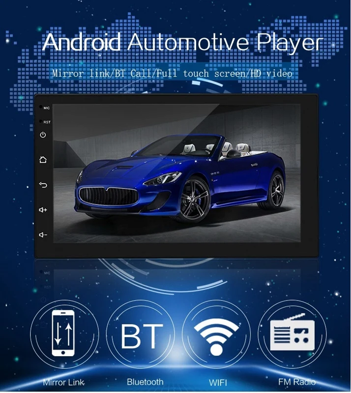 2 Din Android 8,1 gps 7 дюймов сенсорный экран-Экран MP5/MP4/MP3 плеер, Bluetooth аудио, стерео, приемники, зеркало заднего вида Камера, FM радио, USB