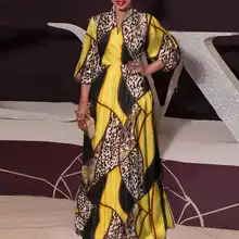 

Elegant Lantern Sleeve Maxi Dress 2022 VONDA Women Vintage Leopard Printed Party Dresses Casual Loose Bohemian Beach Robe