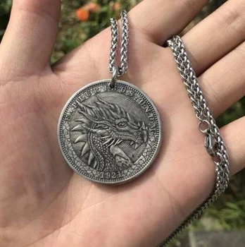 

Vintage High Quality Metal Dragon Pattern Coin Pendant Necklaces for Men Punk Style Party Jewelry