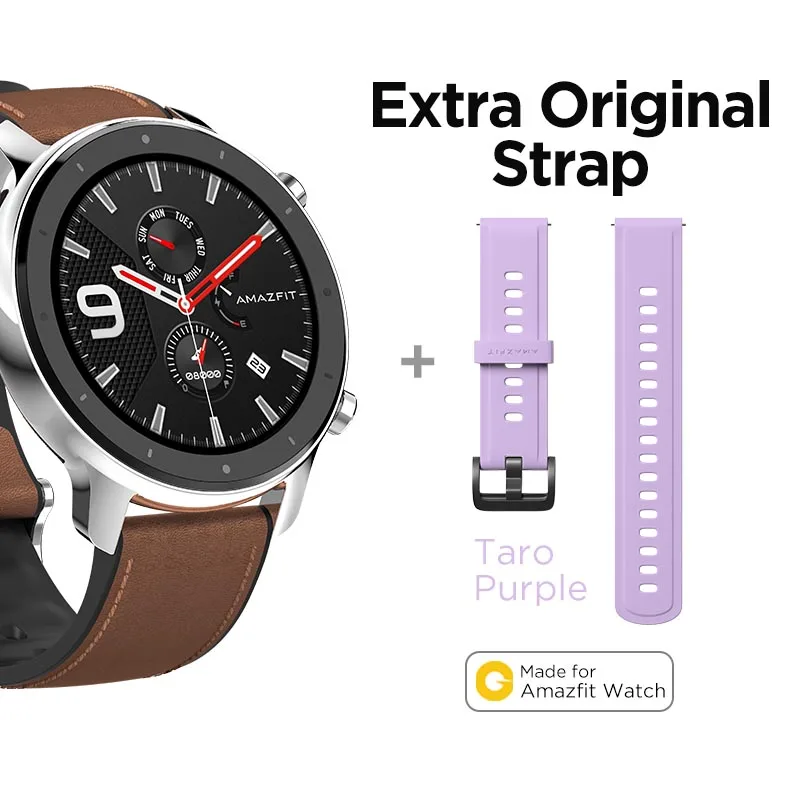 In Stock New Amazfit GTR 47mm Smart Watch 24Days Battery 5ATM Waterproof Smartwatch Music Control Global Version - Цвет: S-Extra Purple Strap