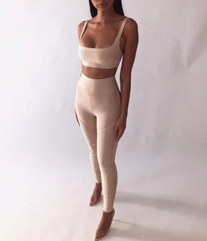

High Quality Khaki 2 Pieces Set Bodycon sEXY Rayon Bandage Set Night Club Party Set