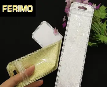 

100Pc Clear gold/silver Packaging Plastic Bags Zip Lock With Hang Hole Reclosable Poly Pouches For Pen Gift Jewelry Necklace bag
