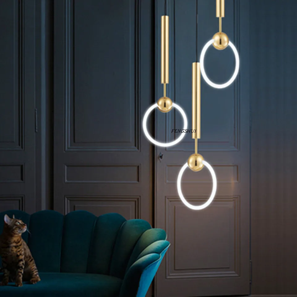 Nordic LED Metal Ring Pendant Lights Lighting Art Single Head Ring Pendant Lamp Cafe Living Room Restaurant Decor Light Fixtures