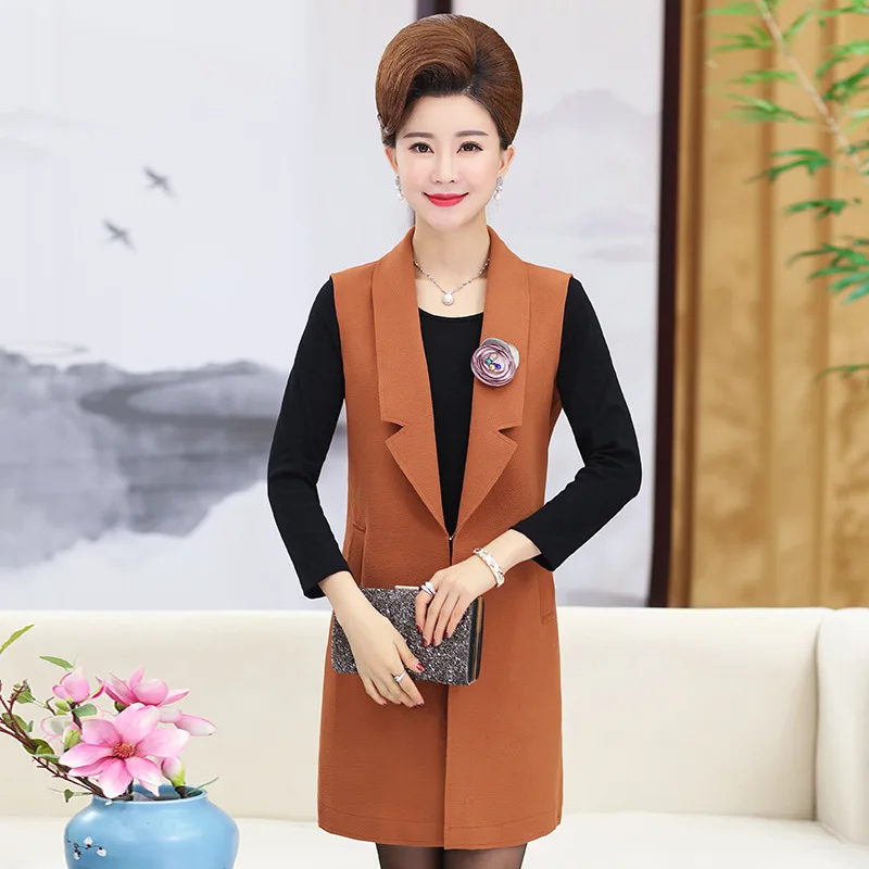 

Middle-aged WOMEN'S Apparels Elegant Waistcoat Two-Piece Set Spring And Autumn Mom Jacket 40-Year-Old 50 Sleeveless Mid-length V