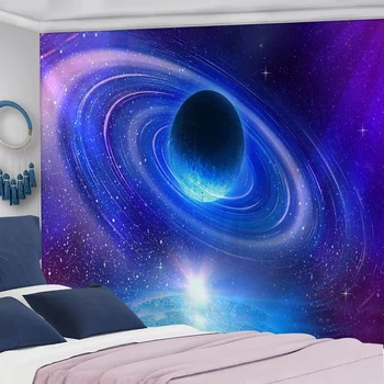 

Galaxy Sky Tapestry Blue Planet Satellite Wall Tapestry Hippie Retro Home Decor Yoga Beach Mat Wonderful Universe