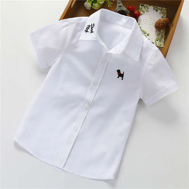 Новая летняя рубашка с короткими рукавами белая рубашка для мальчиков с героями мультфильмов одежда для студентов Модная хлопковая Детская рубашка из ткани "Оксфорд" - Цвет: Фиолетовый