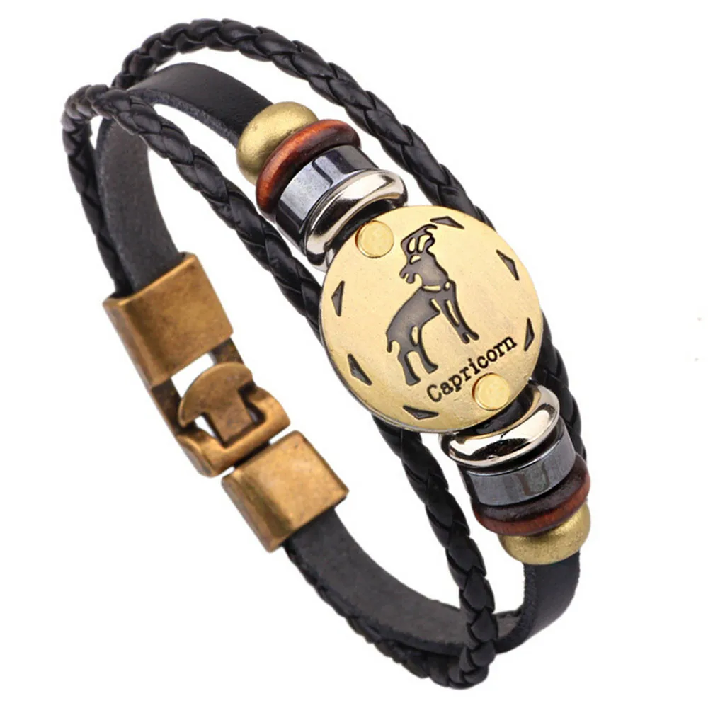 Мужской браслет 12 Созвездие креативный браслет мода повседневные ювелирные изделия кожаный браслет индивидуальный браслет#40 - Окраска металла: color as shown
