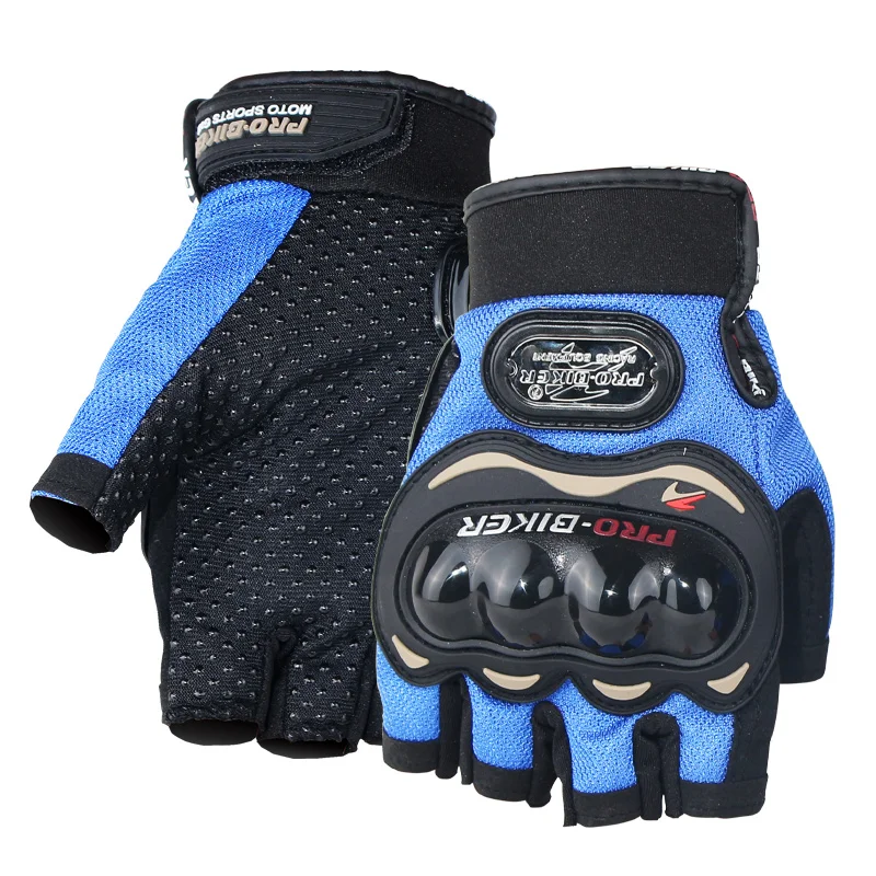 1 пара мотоциклетных перчаток Нескользящие жесткие костяшки на полпальца защитные перчатки Экипировка гоночных байкеров перчатки для мотокросса - Цвет: Синий