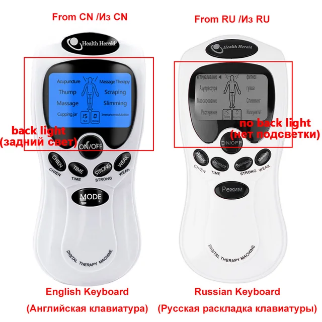 Russian Tens Machine Dual Output 8 Electrode Pads for Pain Relief Pulse Massage EMS Muscle Stimulation