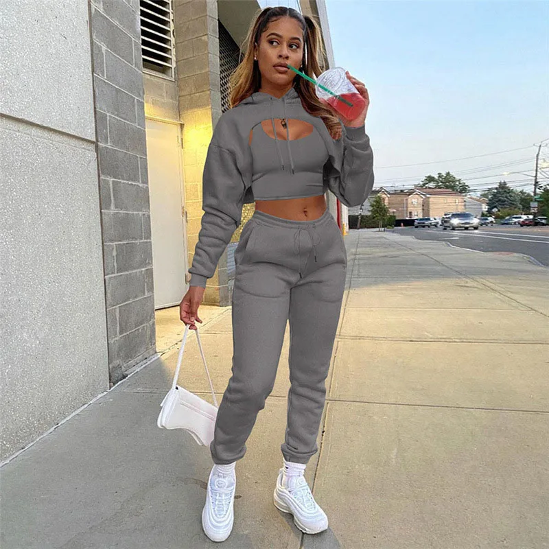 womens black suit set 2021 Autumn Winter Women Solid Outfits Tracksuit Set Long Sleeve Sport Fitness Warm Hoodies 2 Piece Pant Sets Sweatsuits Female red jogging suit