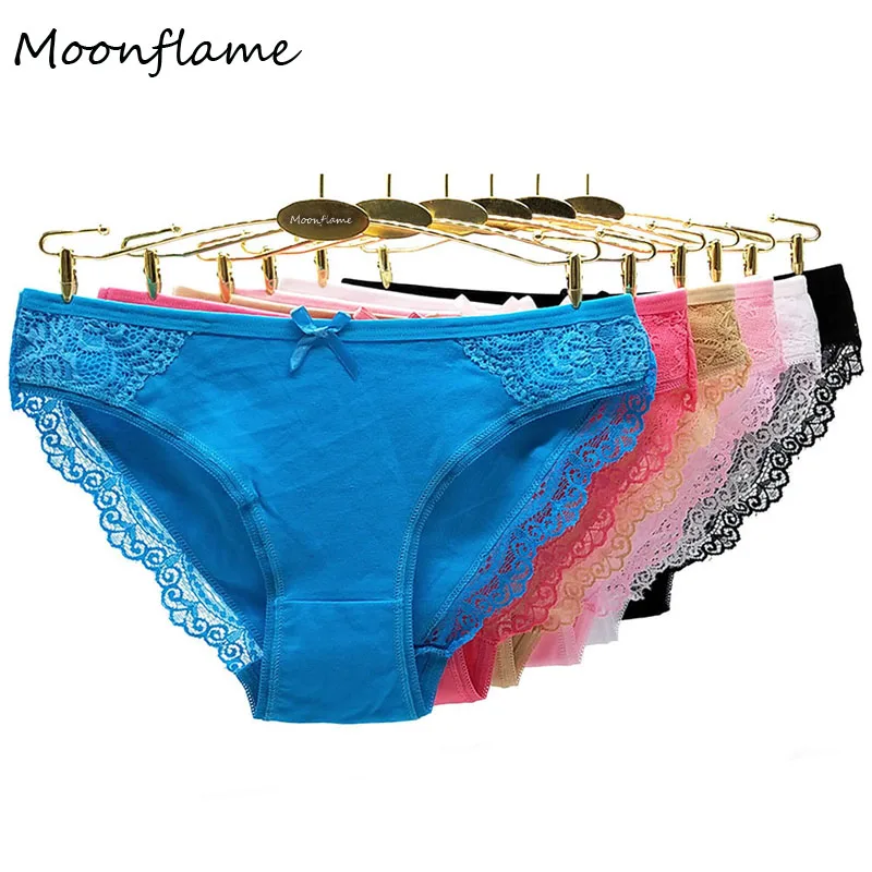 Moonflame New Arrival 2024 Briefs Underpants M-XL Ladies Lace Underwear 5  pcs/lots Sexy Women Cotton Panties 89335