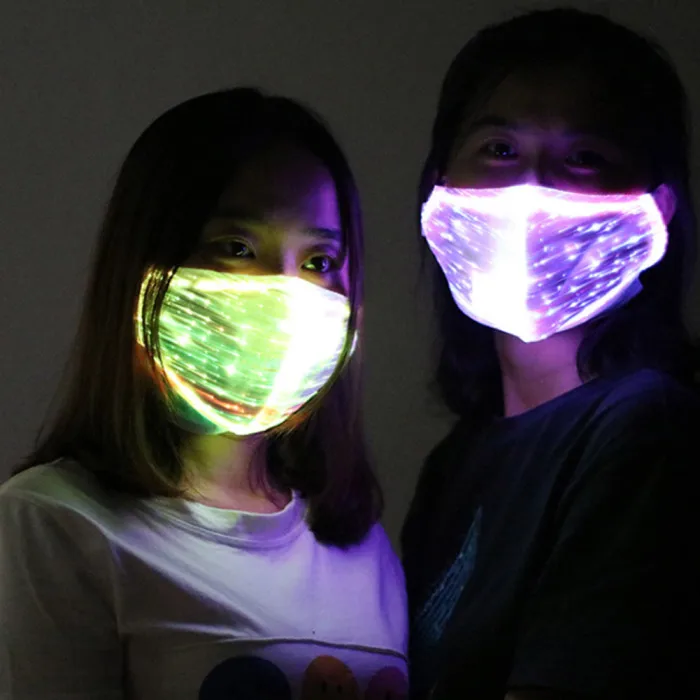 Cool Party Supplies LED Flashing Mask Chargeable Colorful Dust Mask Fiber Optic Fabric Mask Single Hogard