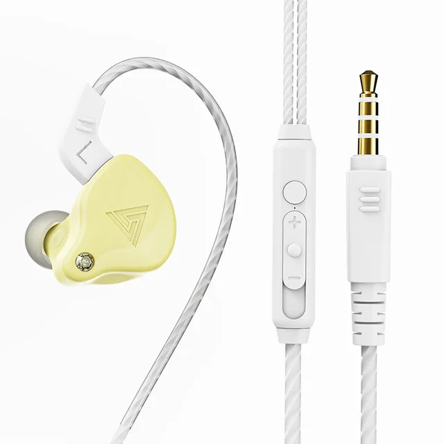 QKZ AK6 3.5mm Wired Headphones Copper Driver Stereo HiFi Earphone Bass Earbuds Music Running Sport Headsets Games Earphones Yellow B