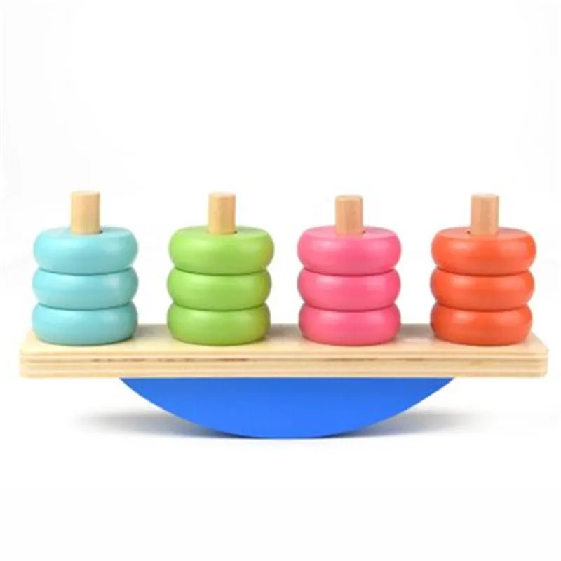 awesome Rainbow balance tower Montessori Educational toy Wooden 3D bounce Wooden Sensory Jigsaw Brain Train