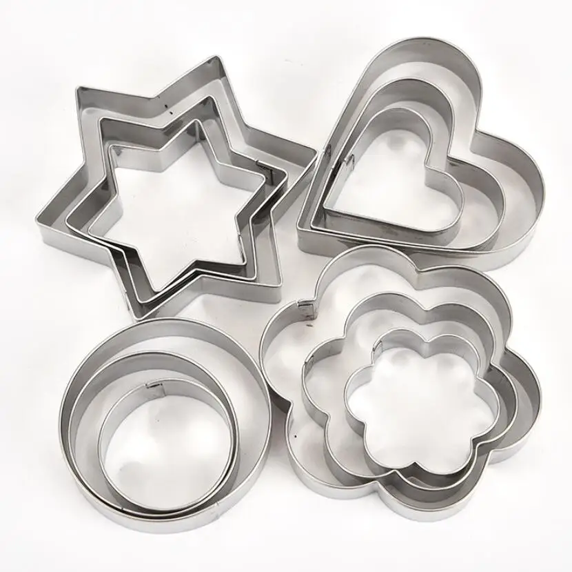 12pcs/set Stainless Steel Cookie Biscuit DIY Mold Star Heart Round Flower Shape Cutter Baking Mould Tools Plunger Bakeware cookie cutter baking mold cookie mould