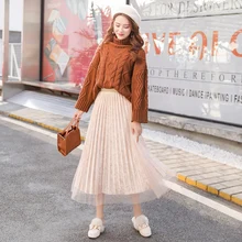 Новинка, Женская юбка из сетчатой ткани, длинные плиссированные юбки S, серые, розовые, черные, абрикосовые, 3597