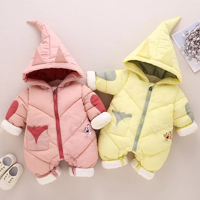 

Autumn Winter Newborn Warm Clothes Wintproof Jumpsuit Warm Snowsuit Hooded Overalls For Unisex Baby Cute Romper