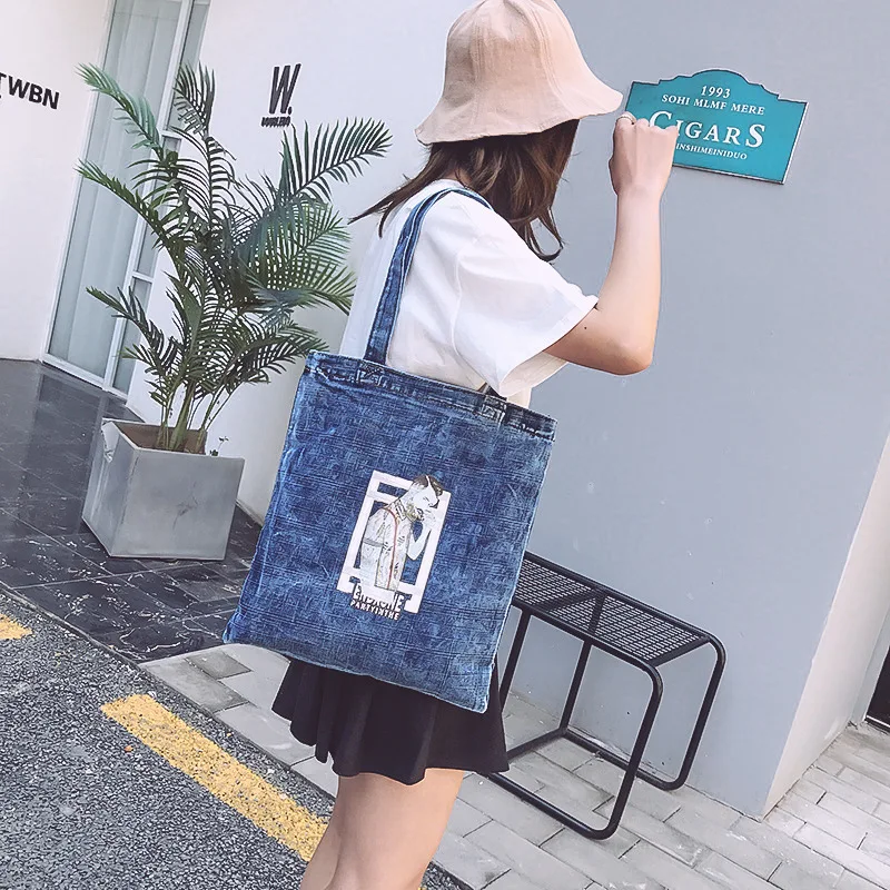 

Fashionable new style simple and generous Jean printed Canvas Handbag Korean version of women's shopping bag leisure