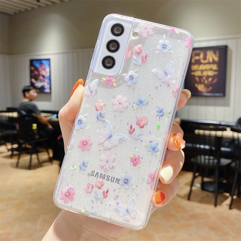 cute phone cases for samsung  Long Lanh Họa Tiết Hoạt Hình Dễ Thương Hoa Trong Suốt Mềm Mại Ốp Lưng Điện Thoại Samsung Galaxy S22 S21 S20 Plus FE Note 20 Cực A52 a72 A32 A50 A71 Bao samsung silicone Cases For Samsung