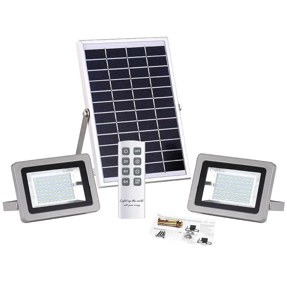 

2Pcs Remote Control LED Solar Light 60 LED Flood Light Floodlights Dimmable Timer Waterproof Outdoor Garden Security Lamp
