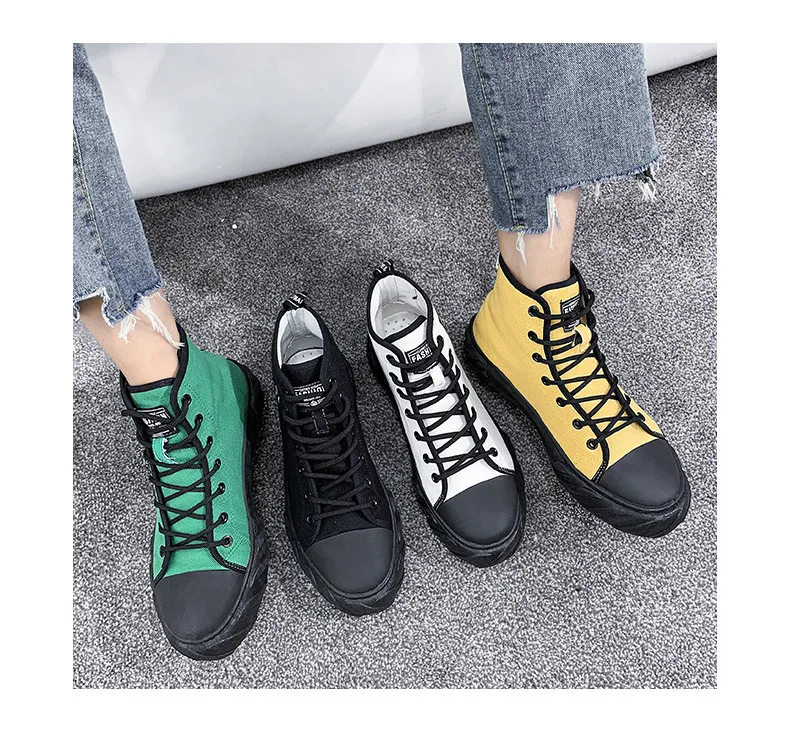Новые Высокие холщовые туфли мужские спортивные осенние Harajuku Хип-хоп Ins супер сапоги пожарного бега кроссовки мужские Дикие повседневные